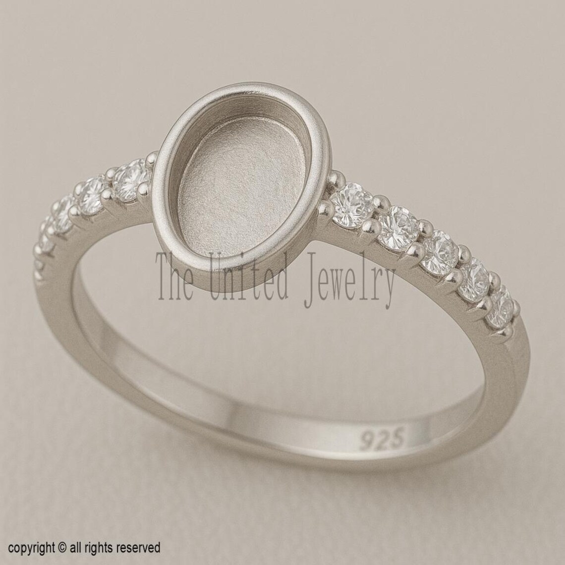 Sterling Silver Oval Bezel Ring Base: CZ Accents, DIY Jewelry Setting