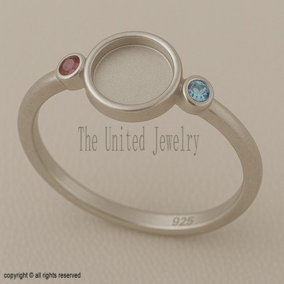 Sterling Silver Bezel Ring Base: DIY Jewelry Setting with Red & Blue Gem Accents
