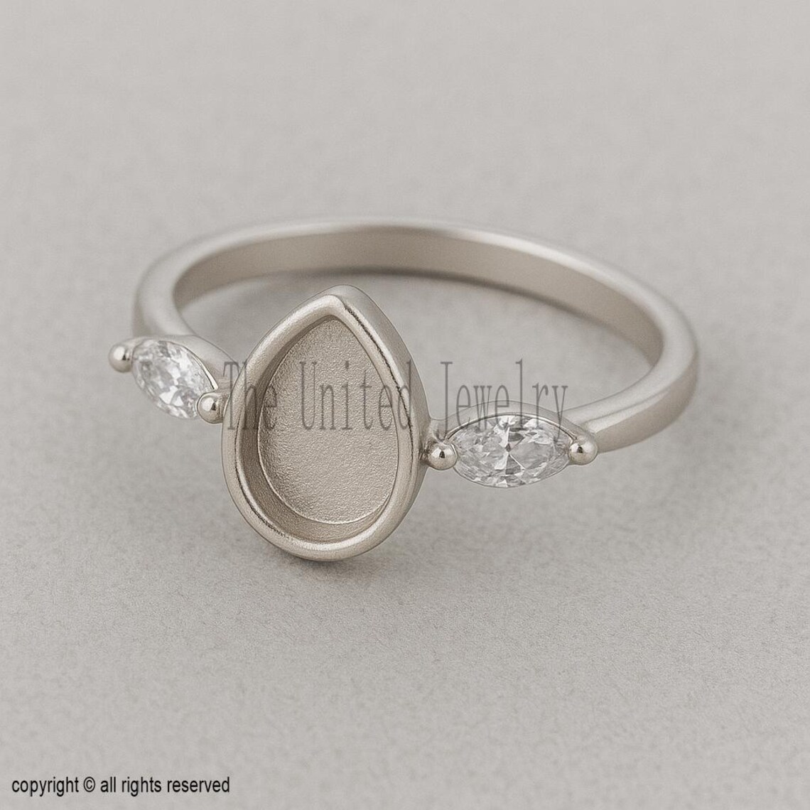 Sterling Silver Pear Bezel Ring Base: Marquise Side Stones, DIY Jewelry Setting