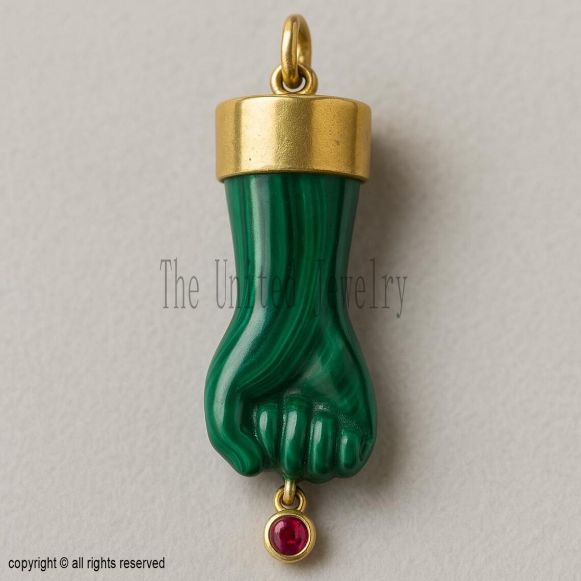 Sterling Silver Malachite Figa Pendant - Lucky Charm Talisman