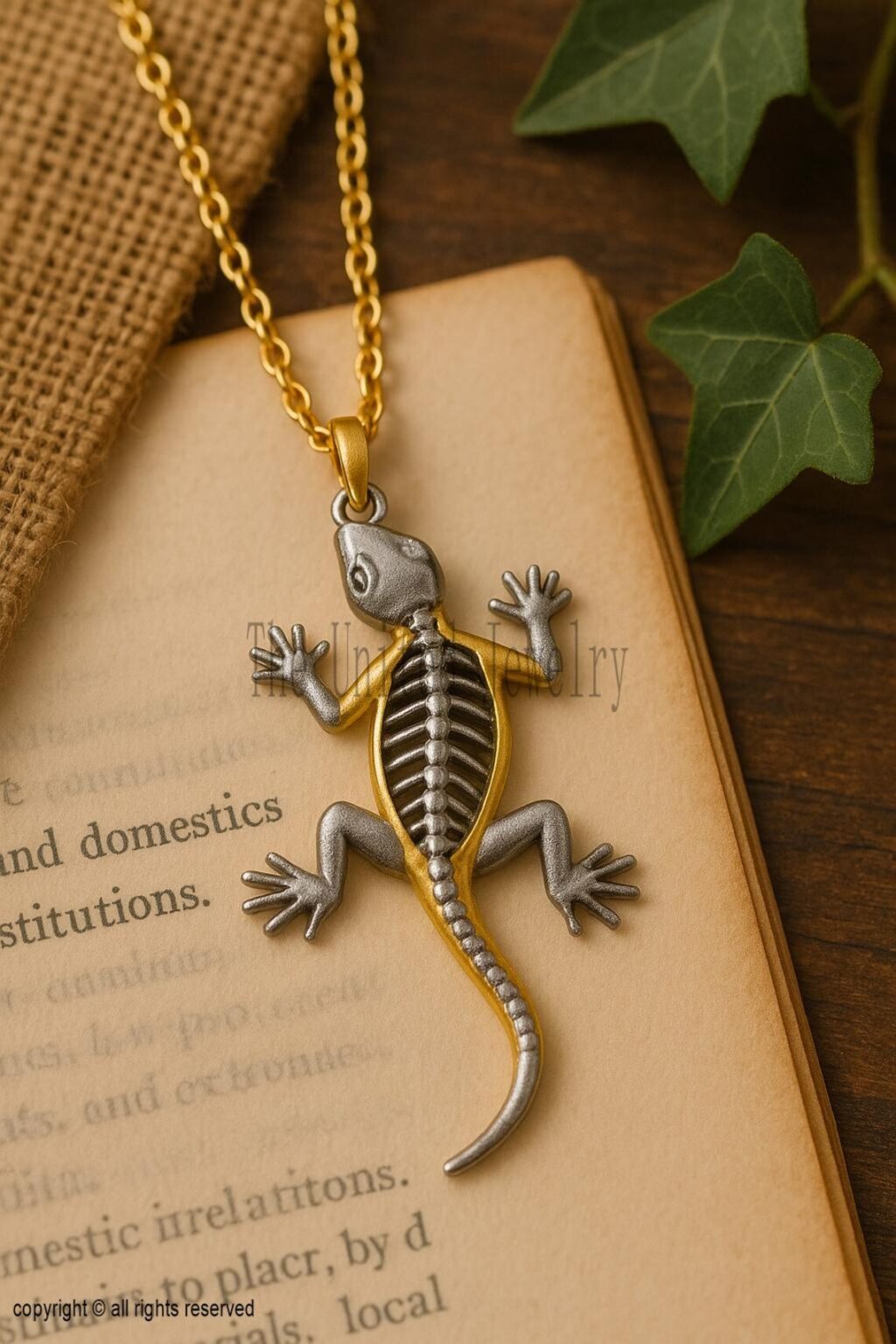 Two-Tone Sterling Silver Skeleton Lizard Necklace – Gothic Reptile Jewelry