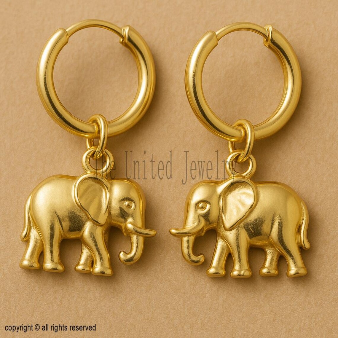 Gold Plated Sterling Silver Elephant Hoop Earrings | Boho Animal Jewelry