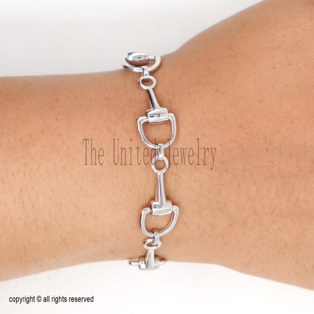 Sterling Silver Horse Bit Bracelet: Equestrian Snaffle Chain Jewelry
