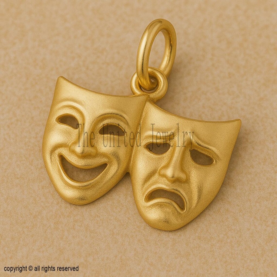 Comedy & Tragedy Mask Pendant – 925 Sterling Silver, 18K Gold Plated Drama Theater Charm
