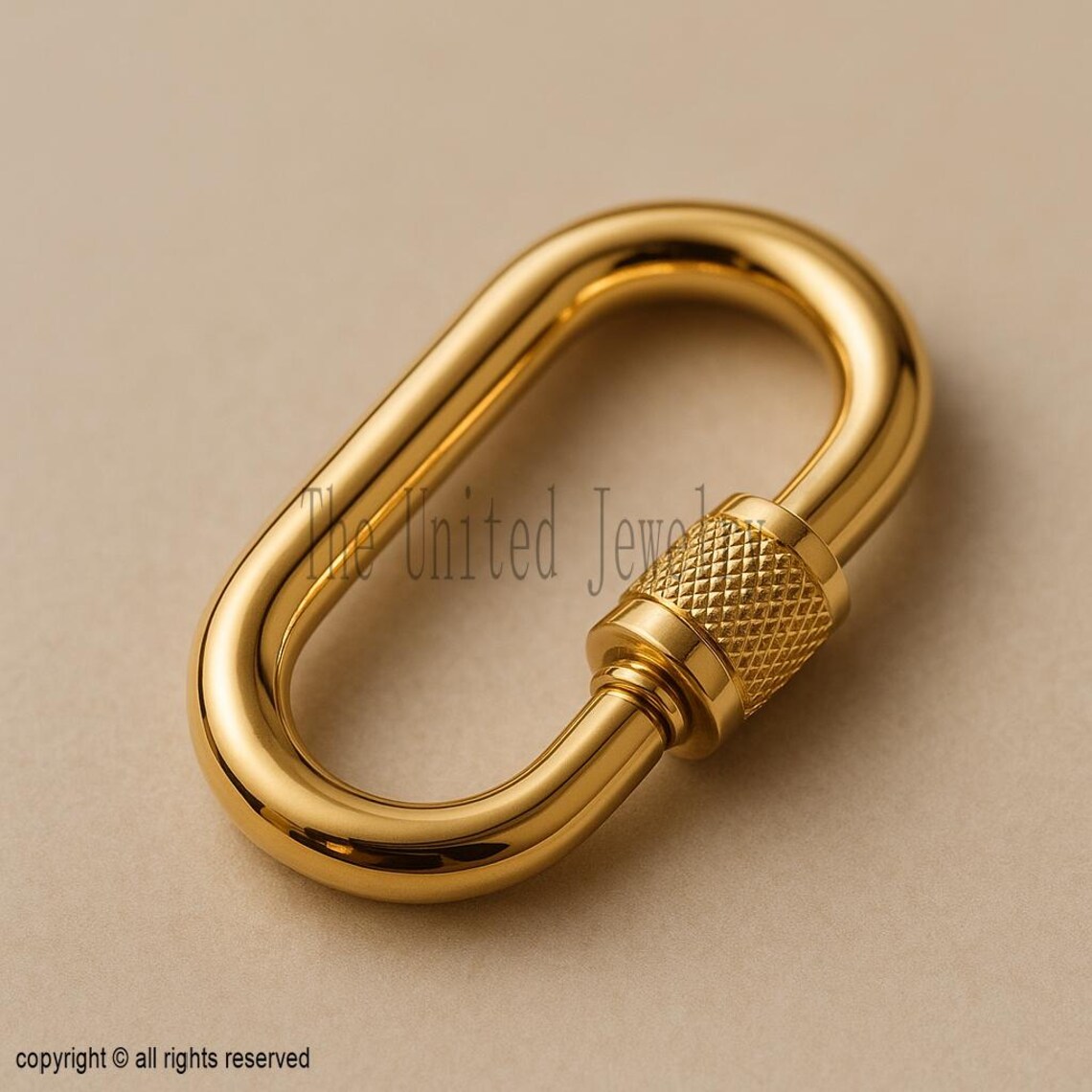 18K Gold Carabiner Lock: Oval Screw Clasp, 925 Sterling Silver Connector