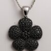 Sterling Silver Black CZ Flower Pendant Necklace, Rhodium Plated