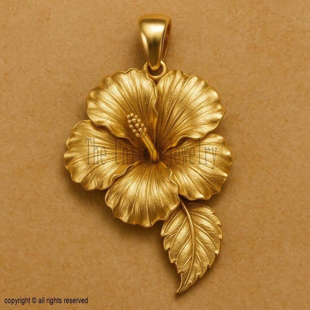18K Gold Vermeil Hibiscus Flower Pendant: Sterling Silver Floral Necklace
