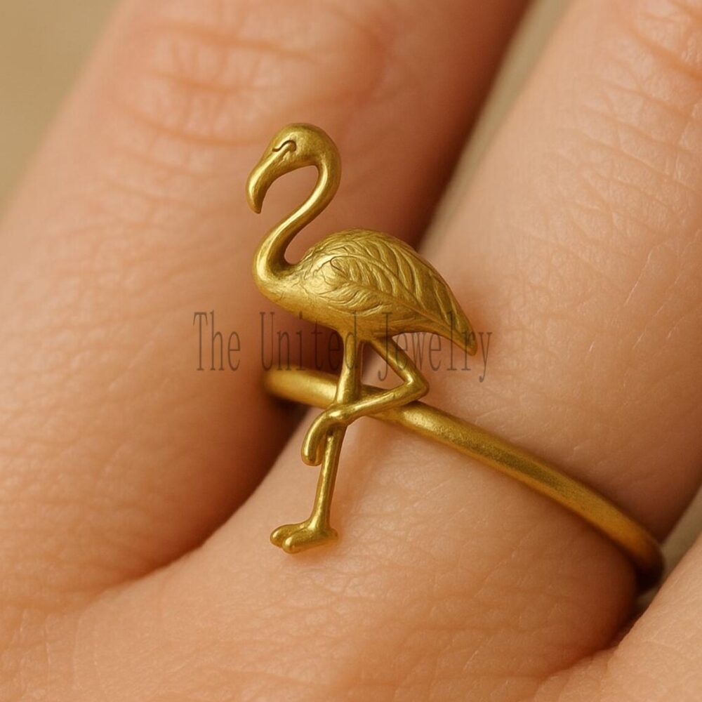 18K Gold Plated Flamingo Ring – Adjustable Sterling Silver Bird Jewelry