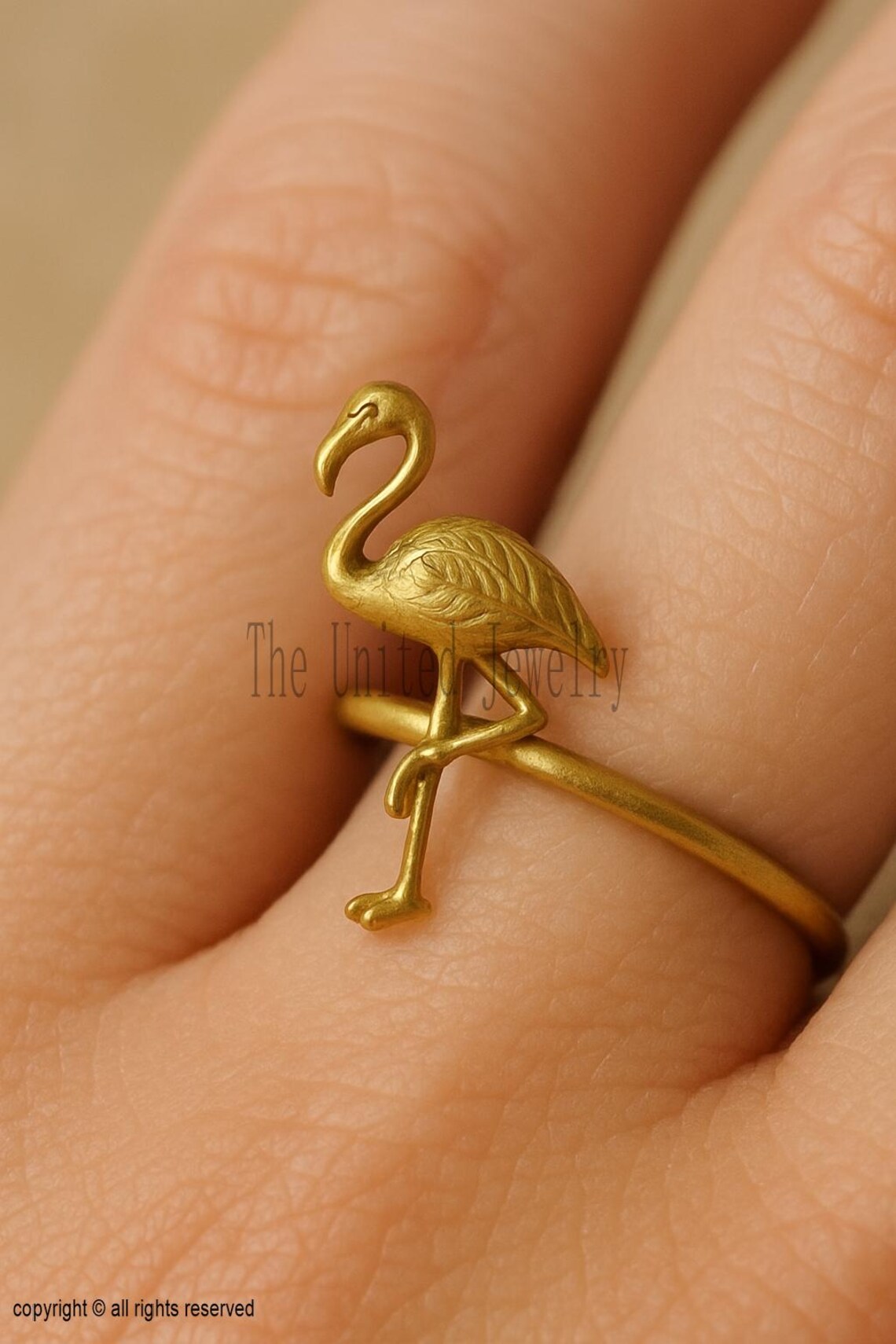 18K Gold Plated Flamingo Ring – Adjustable Sterling Silver Bird Jewelry