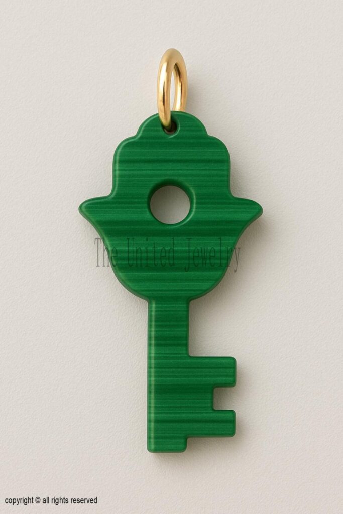 Green Malachite Key Pendant | 925 Sterling Silver Key Charm | Good Luck Necklace