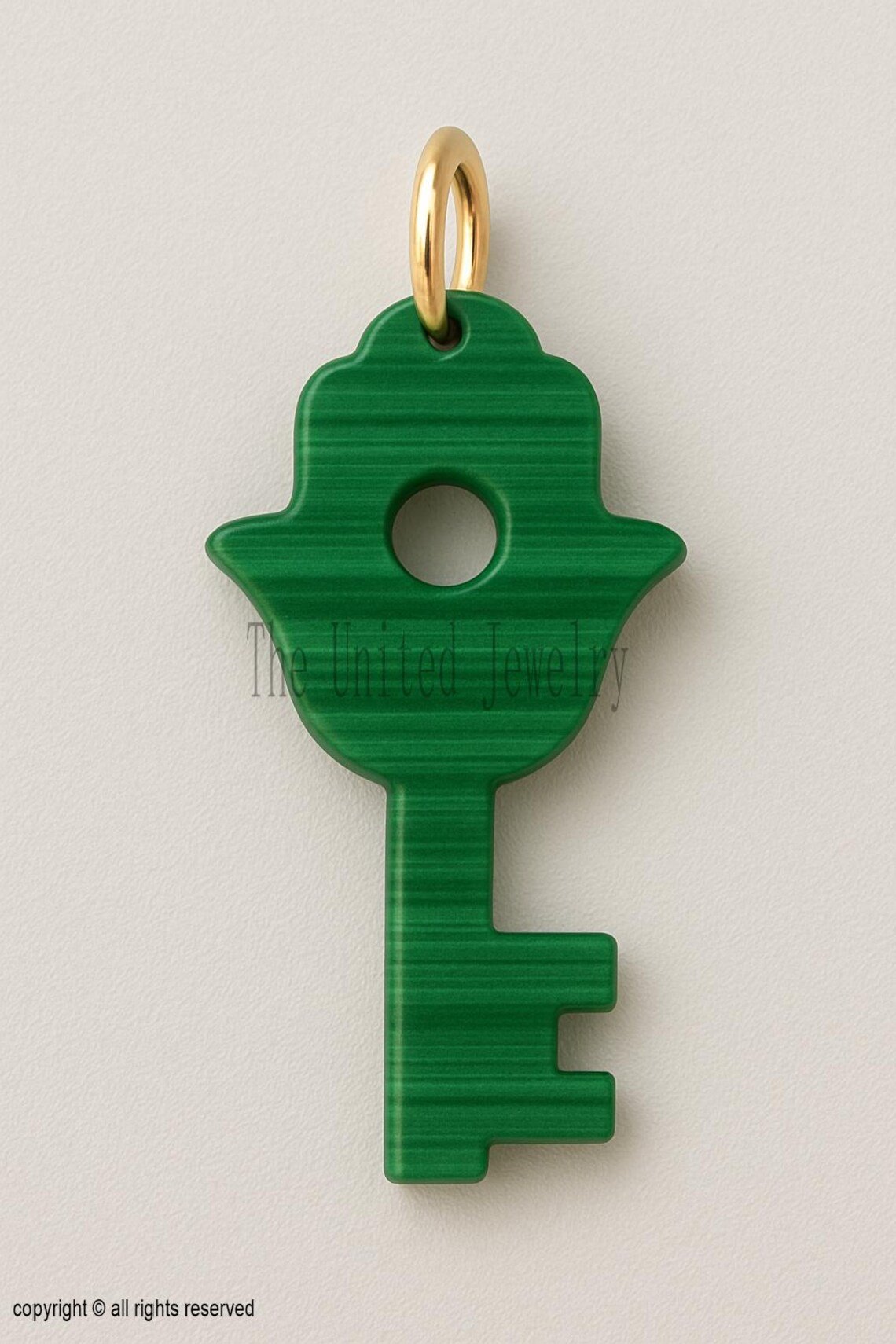 Green Malachite Key Pendant | 925 Sterling Silver Key Charm | Good Luck Necklace