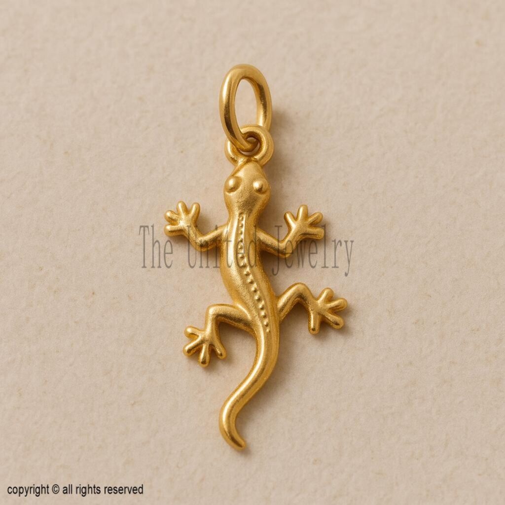 Gecko Lizard Pendant | 925 Sterling Silver Gold Plated Animal Charm | Handmade Reptile Jewelry