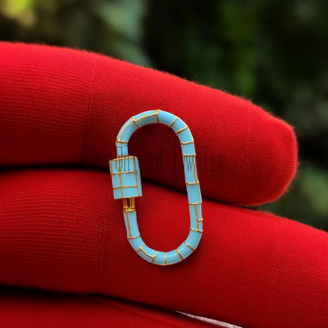 Turquoise Color Enamel Shape 925 Sterling Silver Gold Plated Carabiner Clasp Lock Jewelry