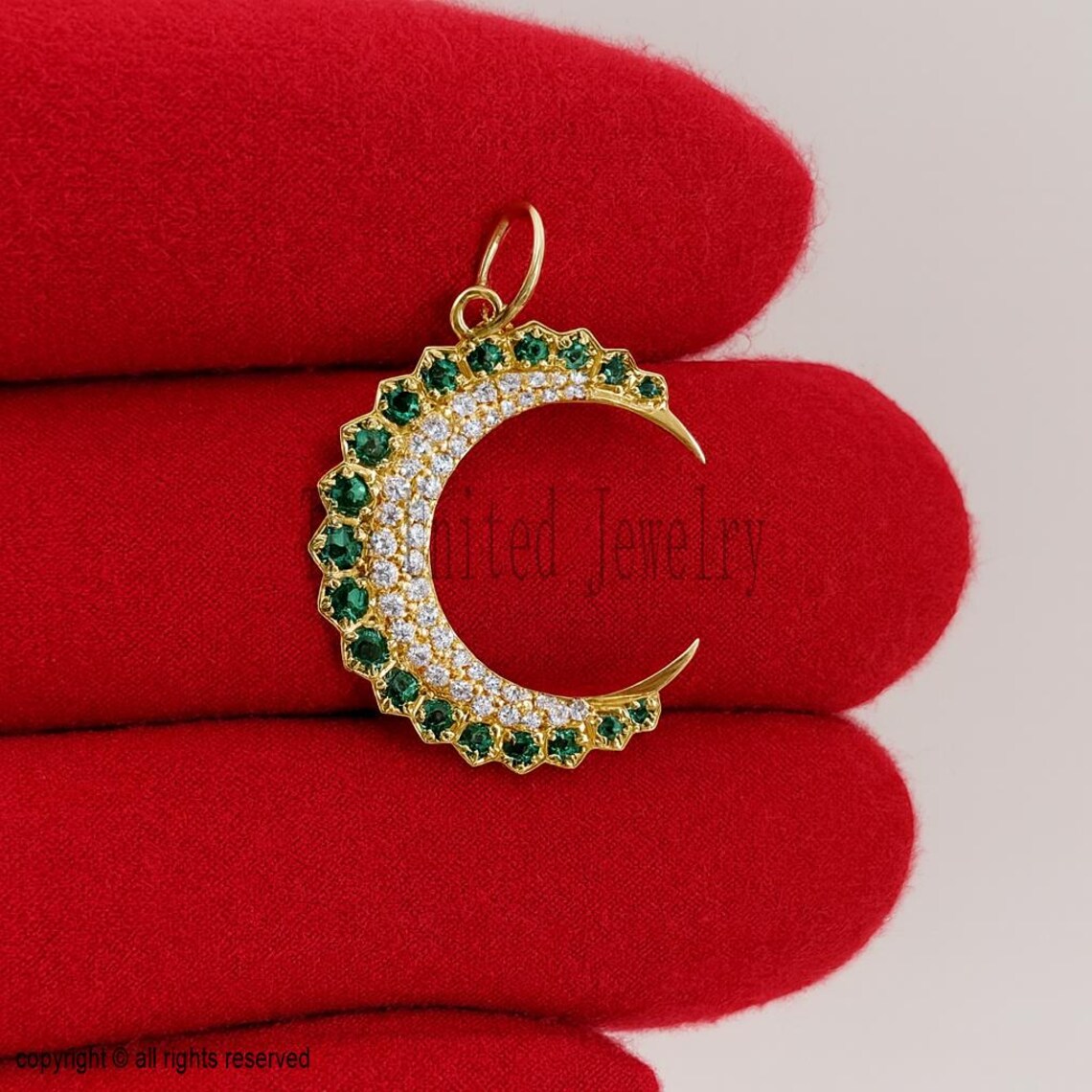 925 Sterling Silver Handmade Tsavorite And Diamond Crescent Moon Charm Pendant Necklace