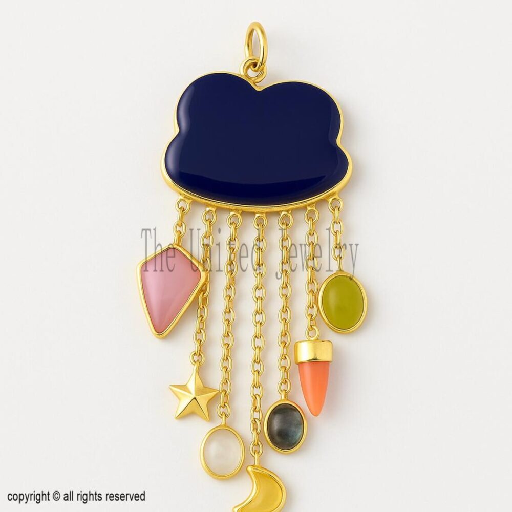 Gemstone Cloud Pendant | 925 Sterling Silver, Gold Plated Rainbow Charm