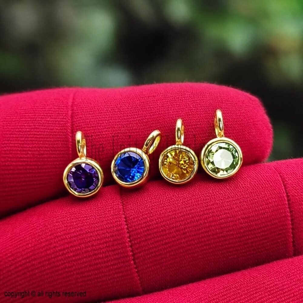 925 Sterling Silver Handmade Round Birthstone Gemstone Charm Pendant