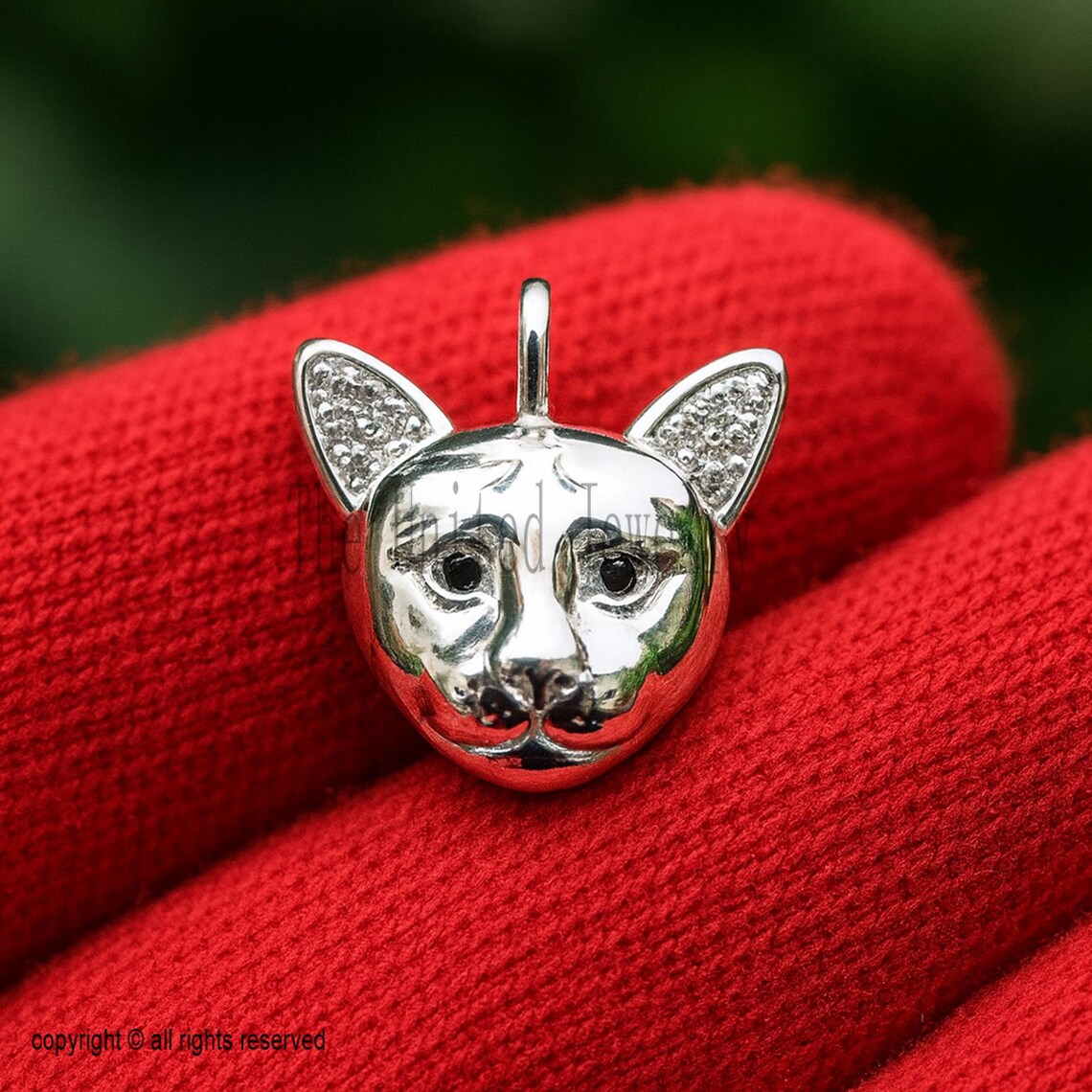 Handmade 925 Sterling Silver Black Spinel Eye Cat Pendant Jewelry