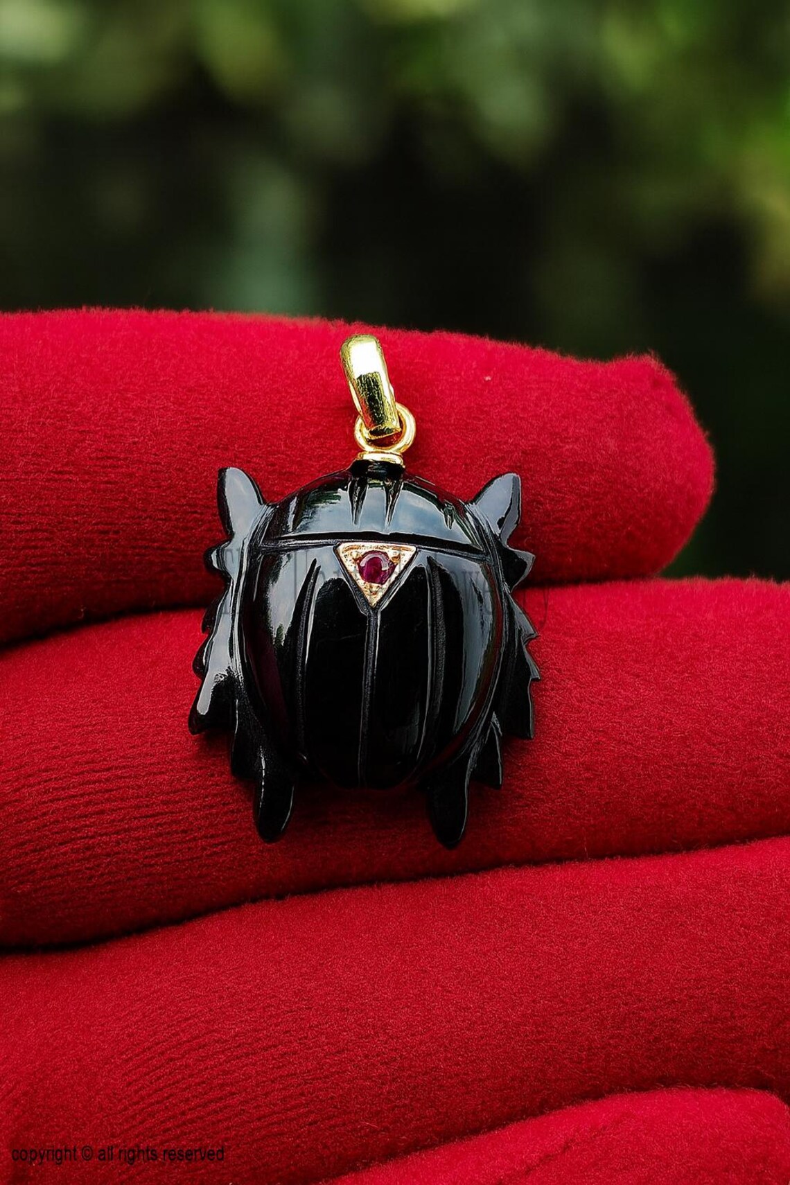 925 Sterling Silver Yellow Gold Plated Beetles Insect Carving Charm Pendant