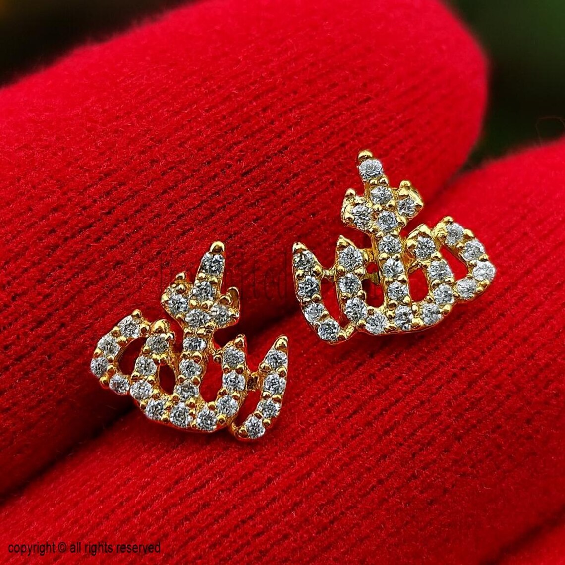 Pave Diamond Handmade Allah Stud Earrings For Women’s