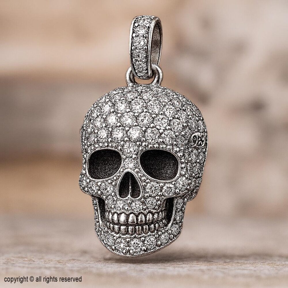 Iced Out CZ Skull Pendant: 925 Sterling Silver Gothic Jewelry