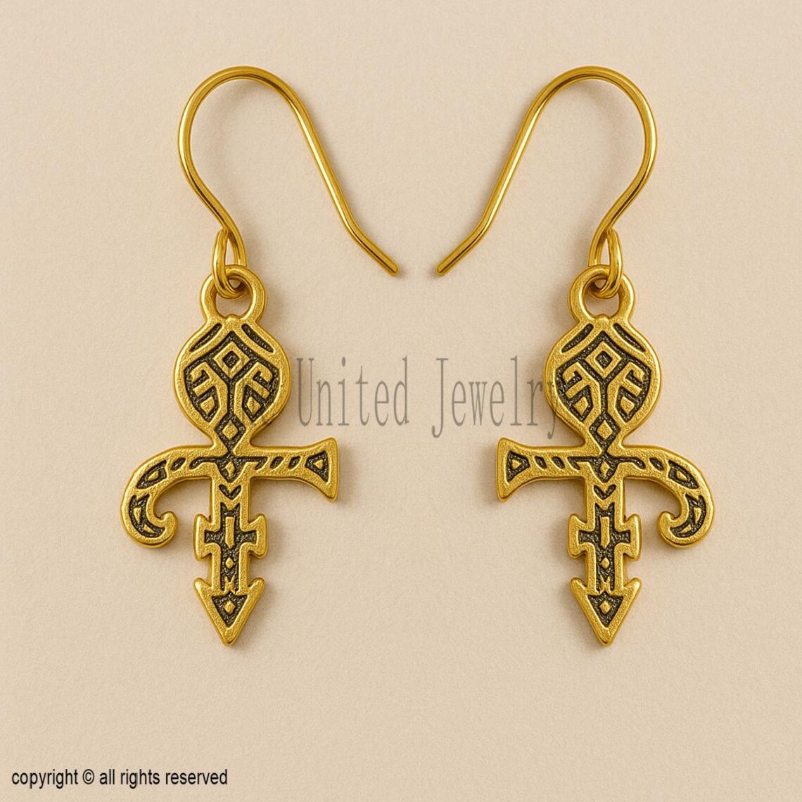 Sterling Silver Tribal Symbol Dangle Earrings | Antique Boho Jewelry