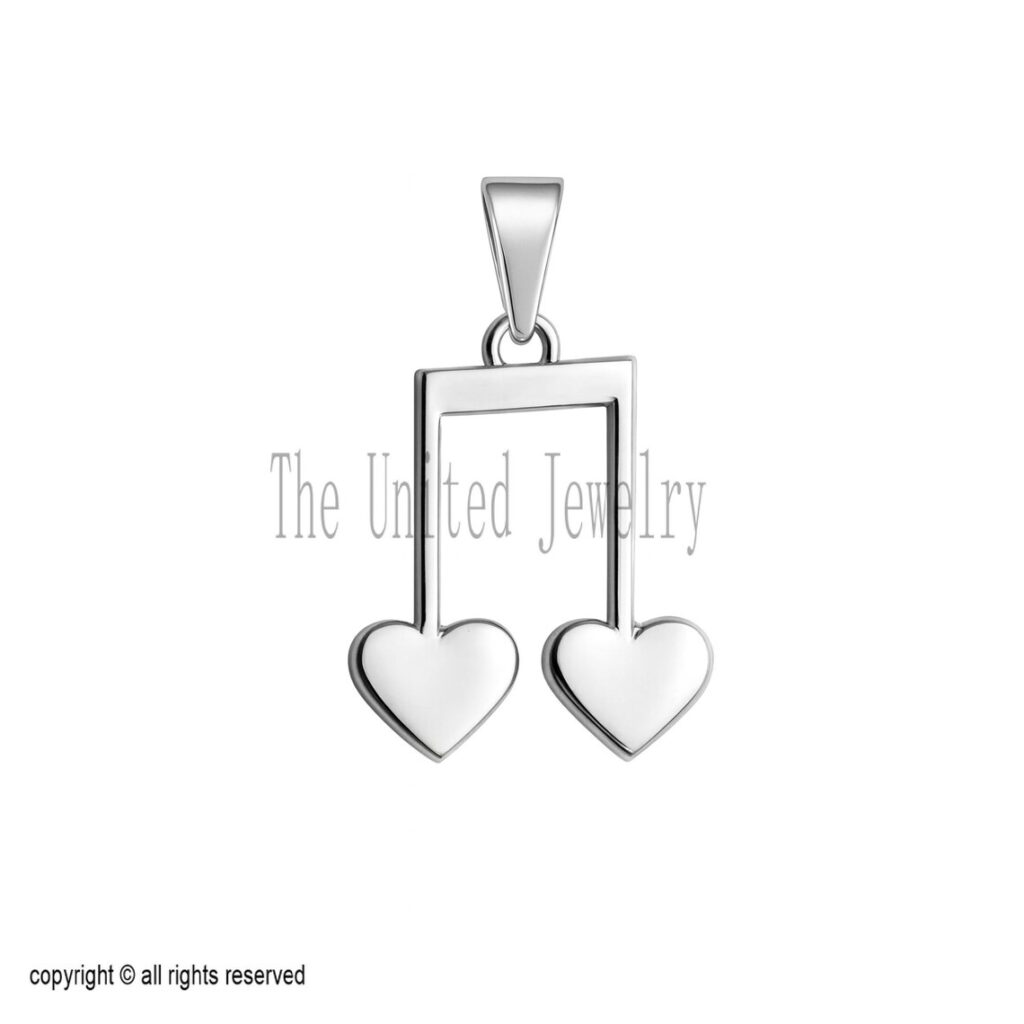 925 Sterling Silver Double Heart Music Note Pendant | Love Music Charm Necklace
