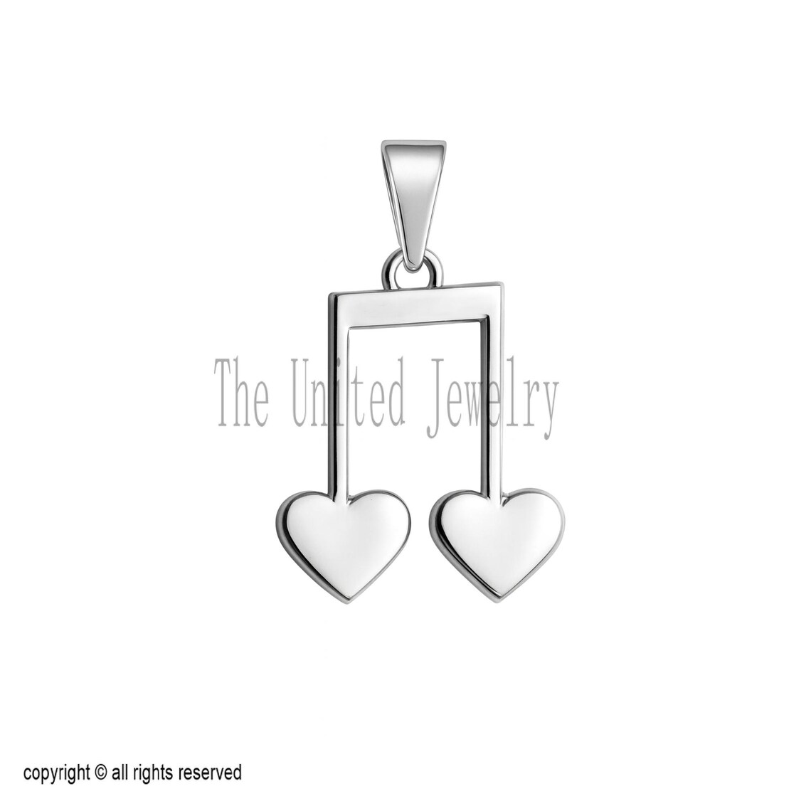 925 Sterling Silver Double Heart Music Note Pendant | Love Music Charm Necklace