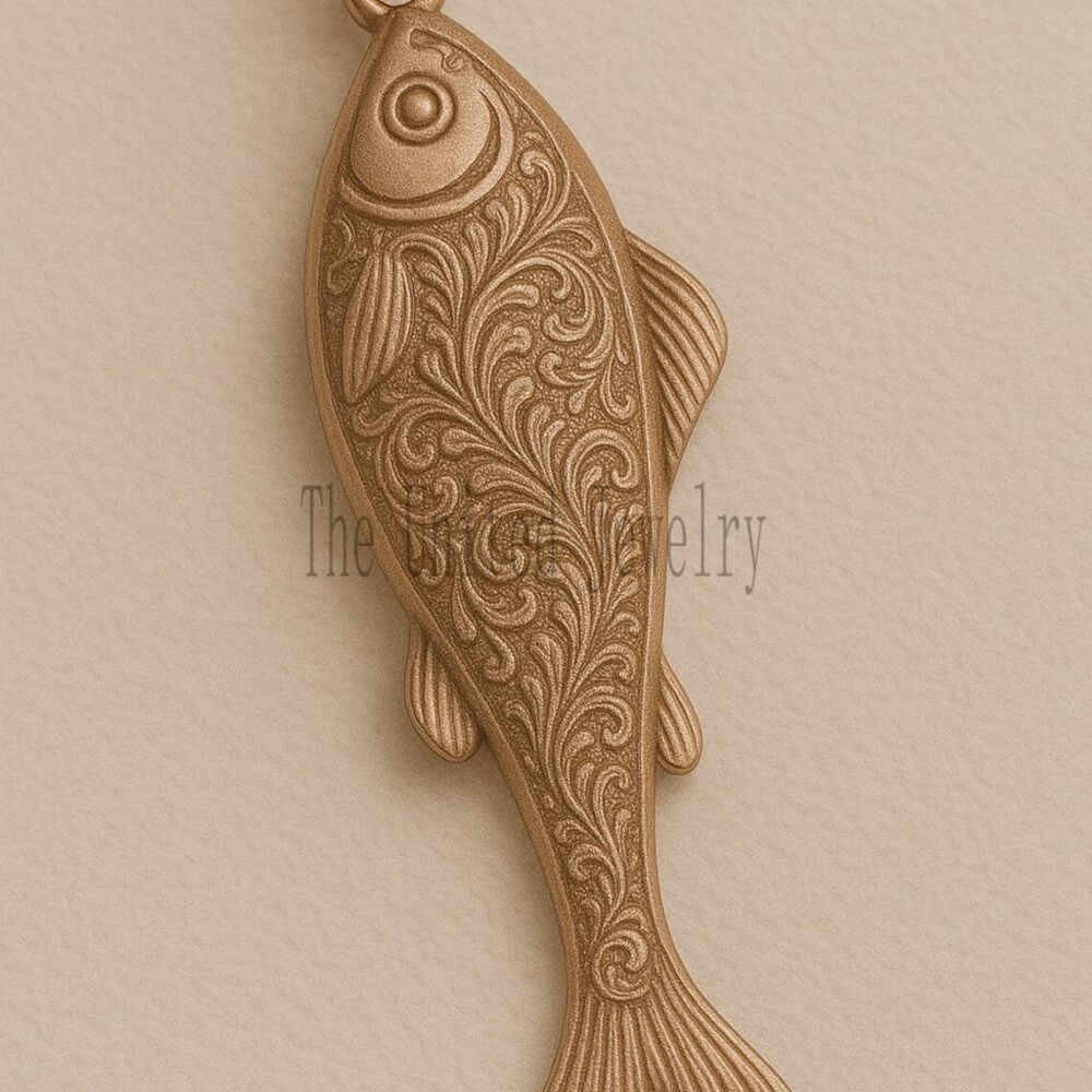 Sterling Silver Fish Pendant – Ornate Engraved Vintage Necklace