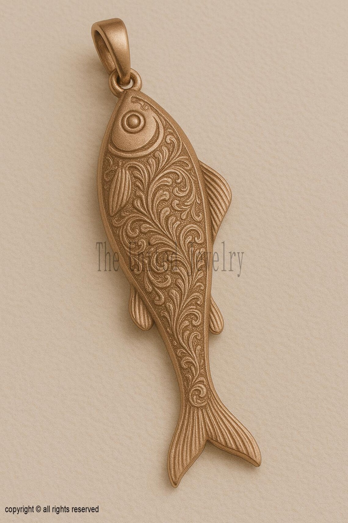 Sterling Silver Fish Pendant – Ornate Engraved Vintage Necklace