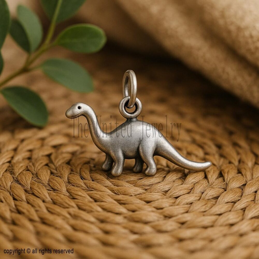 Oxidized Sterling Silver Brontosaurus Charm | Minimalist Dinosaur Pendant