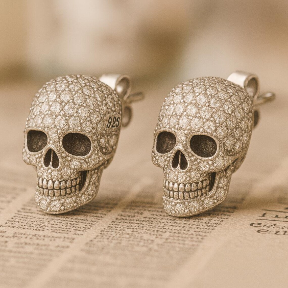 Sterling Silver Skull Stud Earrings: Gothic Pave CZ Jewelry