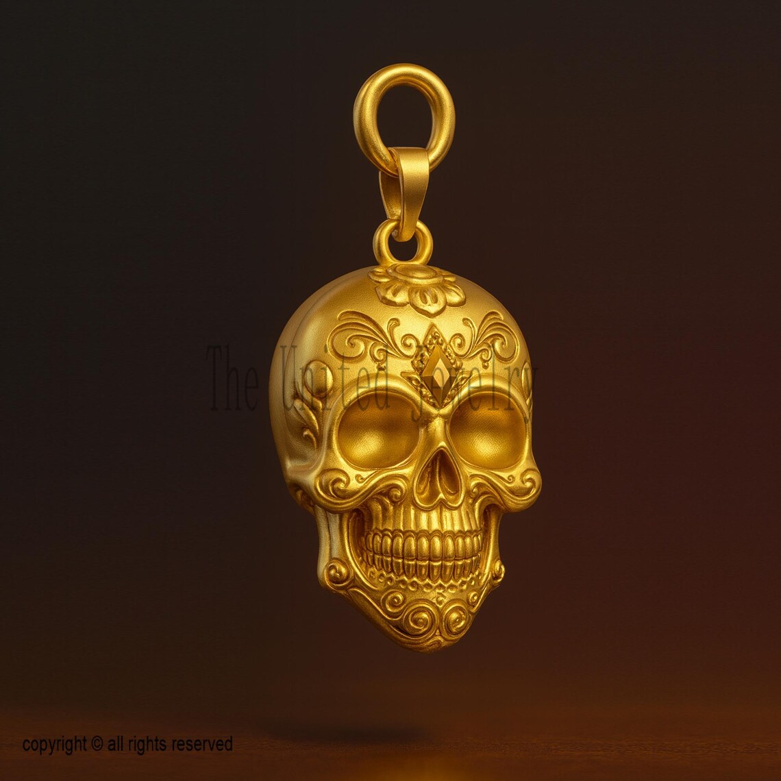 Gold Plated 925 Sterling Silver Skull Pendant Necklace, Gothic Skull Charm