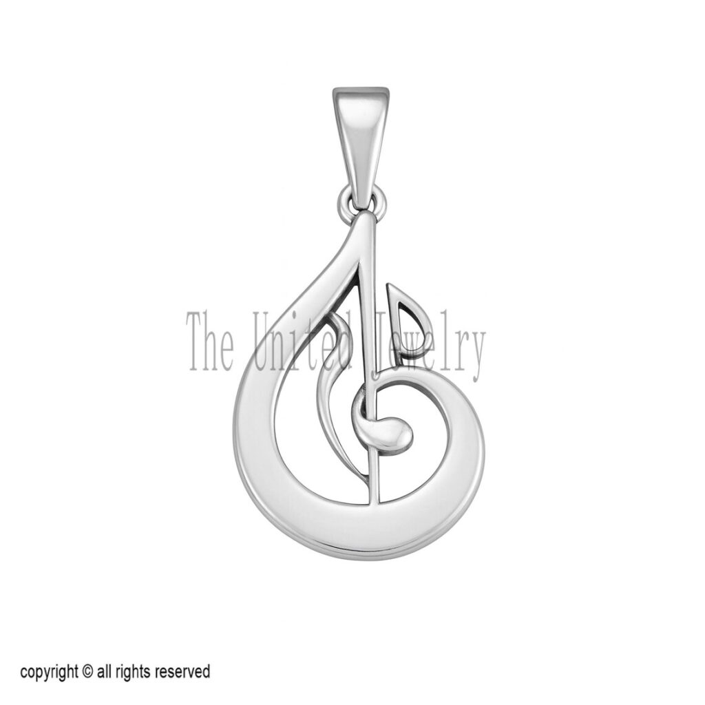 Sterling Silver Treble Clef Pendant | Music Note Necklace