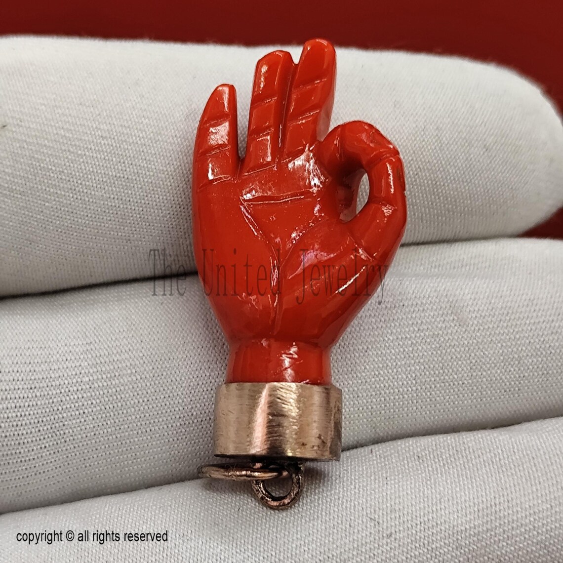 925 Sterling Silver Coral Hand Pendant | Gold Plated Gesture Hand Charm | Symbolic Talisman Jewelry