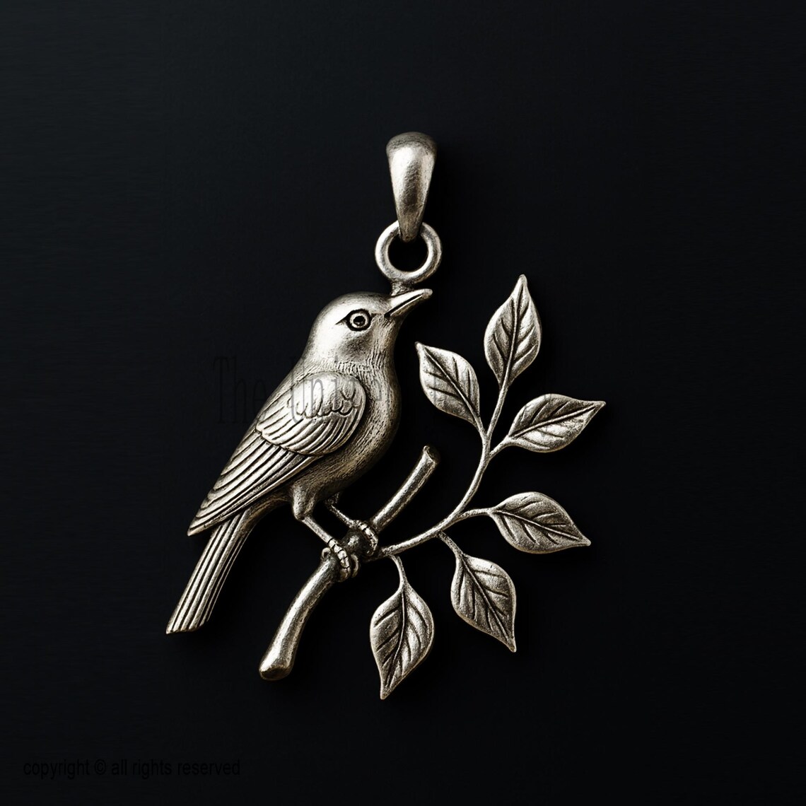 925 Sterling Silver Bird on Branch Pendant, Nature Inspired Bird Necklace, Oxidized Silver Animal Jewelry Gift