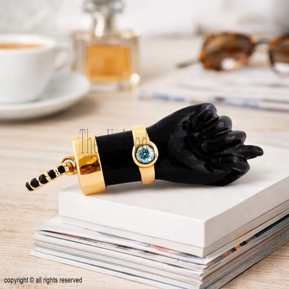 Carved Black Onyx Figa Hand Lucky Charm Pendant 925 Sterling Silver Jewelry