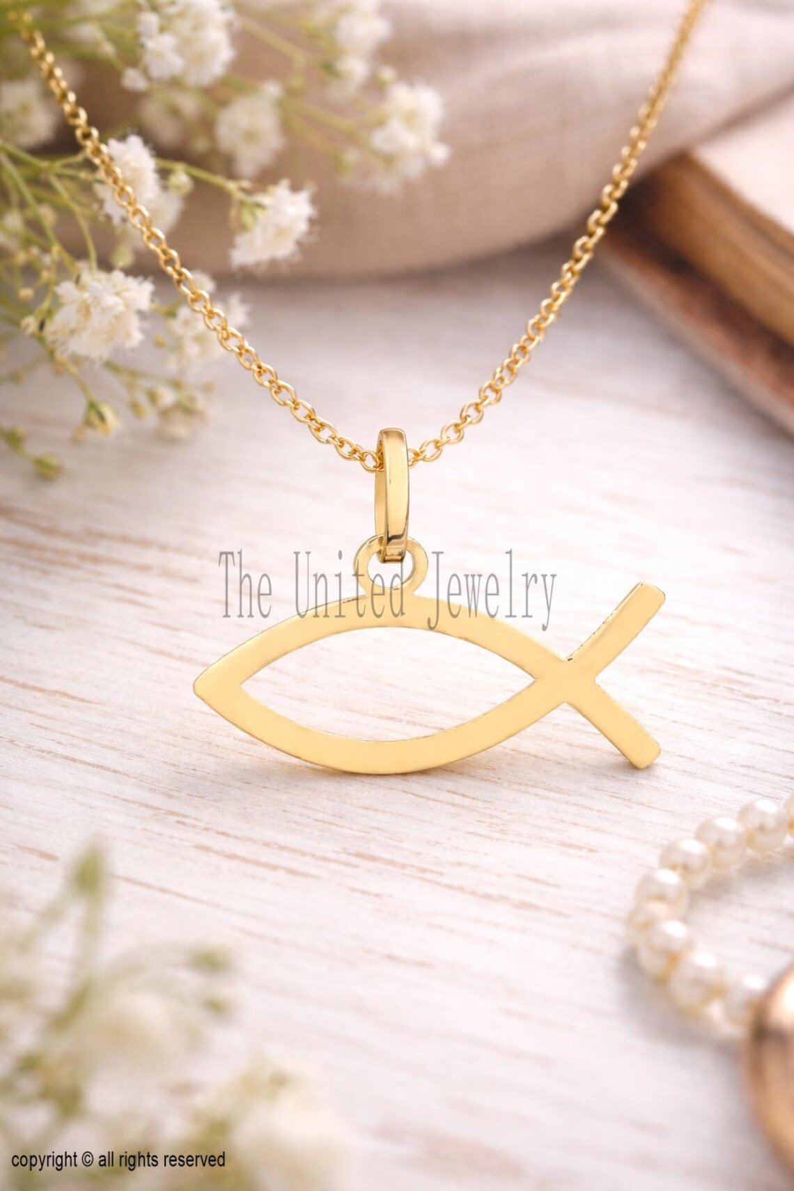 925 Sterling Silver Yellow Gold Plated Fish Charm Pendant