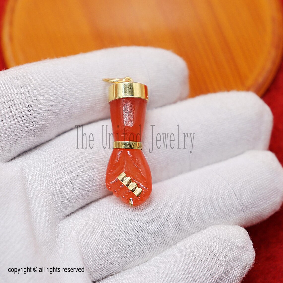 Carved Carnelian Figa Hand Lucky Charm Pendant 925 Sterling Silver Jewelry