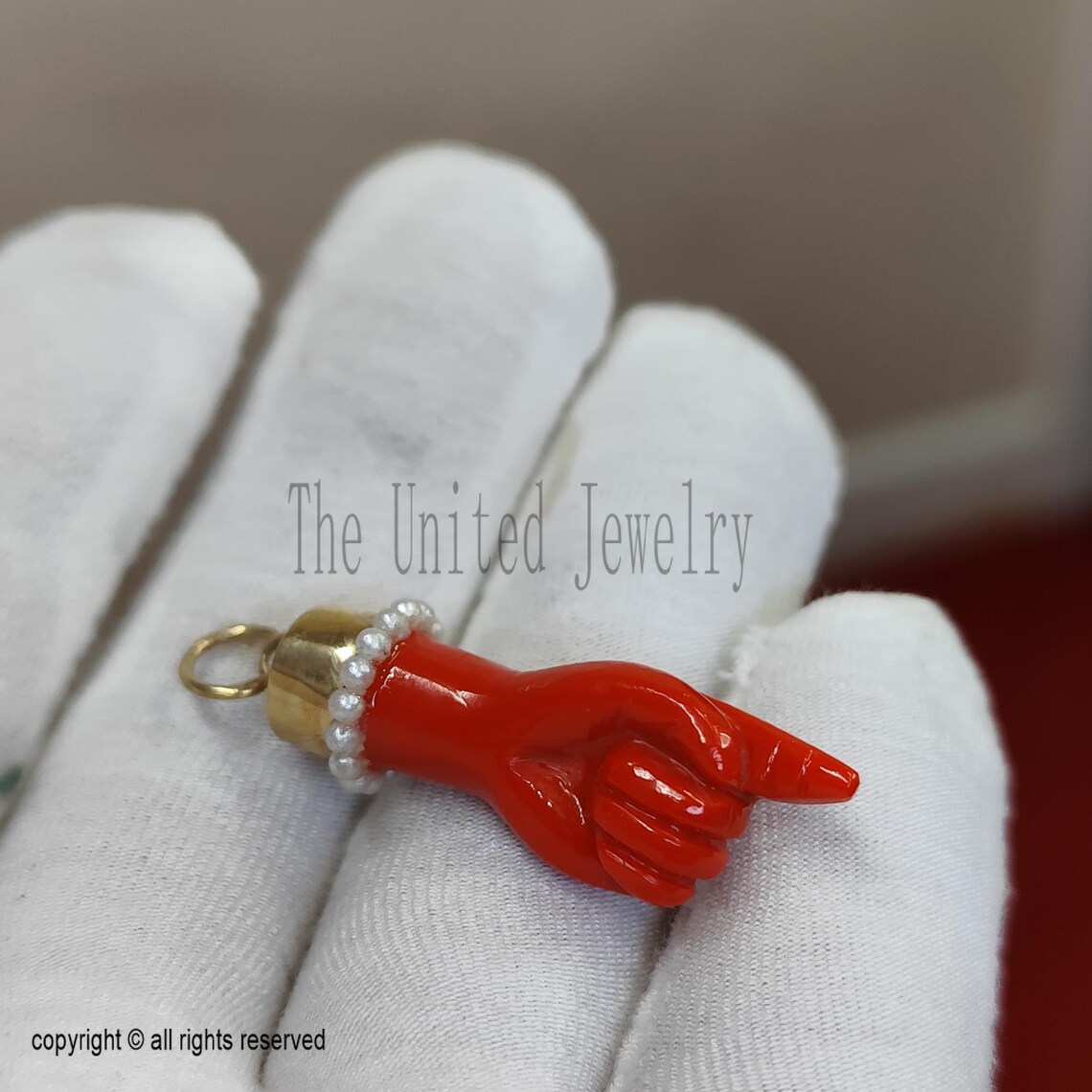 Gold Plated Sterling Silver Figa Hand Pendant: Italian Pearl Charm