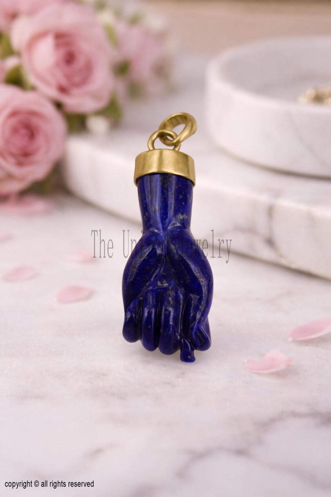 Handmade Carved Lapis Lazuli Gemstone Figa Hand In Sterling Silver Jewelry