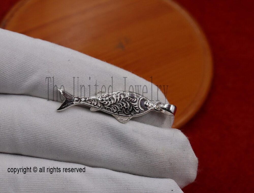 Sterling Silver Fish Pendant – Ornate Engraved Vintage Necklace