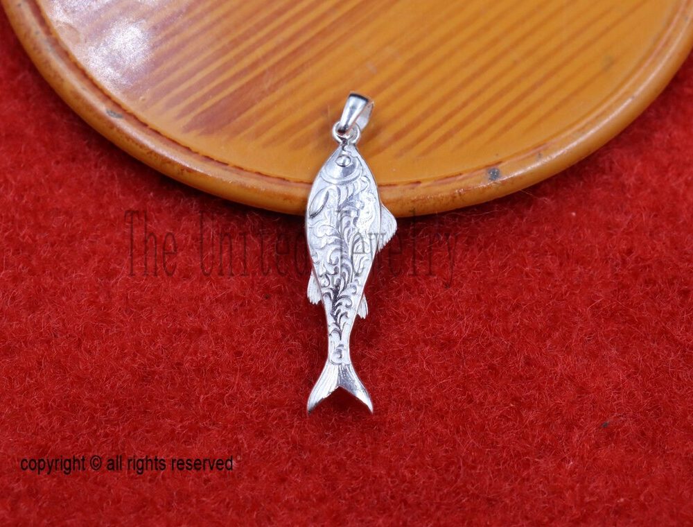 Sterling Silver Fish Pendant – Ornate Engraved Vintage Necklace