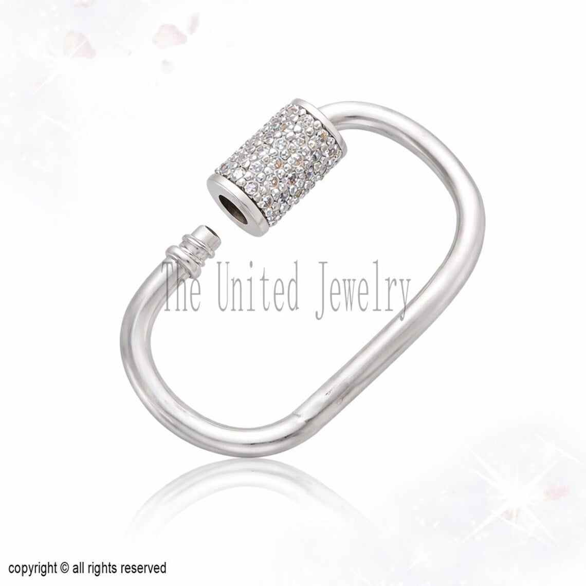 Handmade Pave Diamond Carabiner Clasp Lock Jewelry 925 Sterling Silver