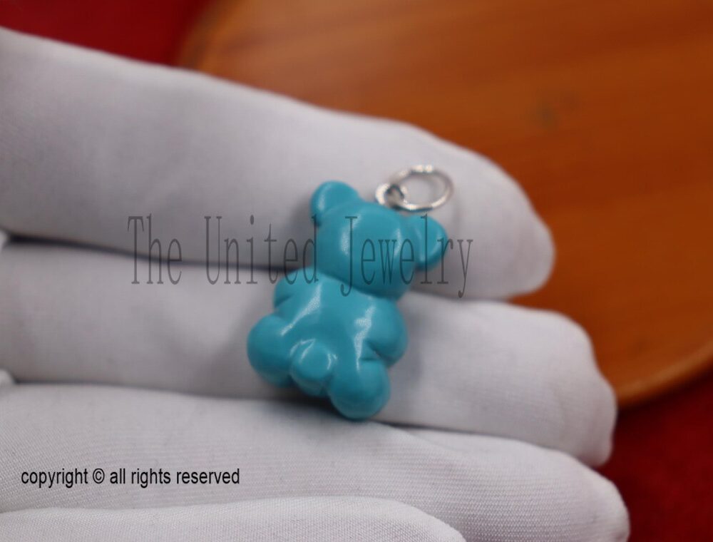 14K Gold Turquoise Heart Teddy Bear Charm Pendant: Dainty Whimsical Jewelry