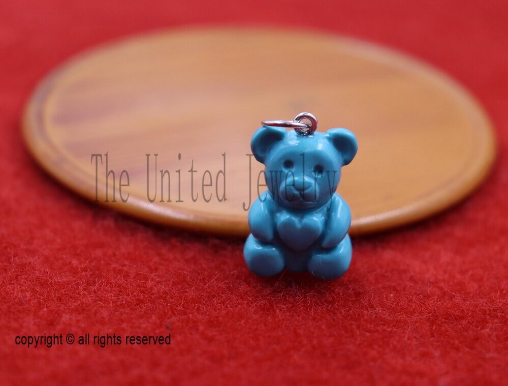 14K Gold Turquoise Heart Teddy Bear Charm Pendant: Dainty Whimsical Jewelry