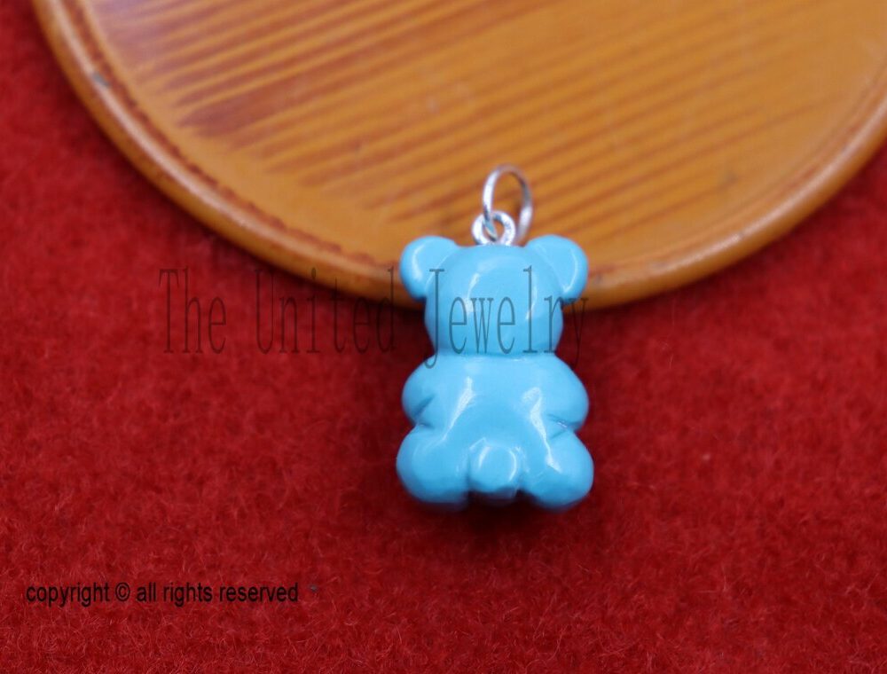 14K Gold Turquoise Heart Teddy Bear Charm Pendant: Dainty Whimsical Jewelry