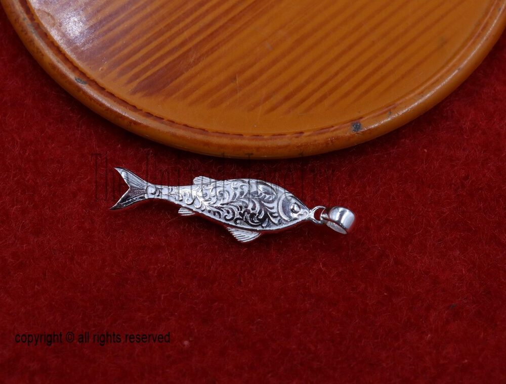 Sterling Silver Fish Pendant – Ornate Engraved Vintage Necklace