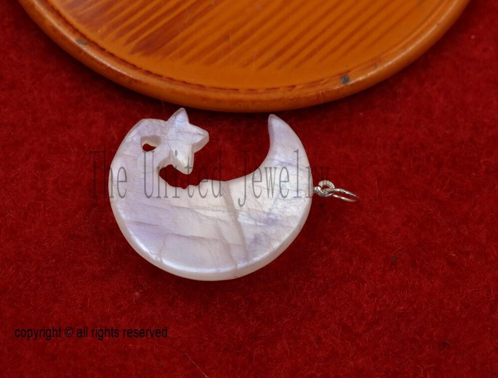 Hand-Carved Rainbow Moonstone Moon Face & Star Pendant with Gold Plated Bail – Celestial Jewelry Charm