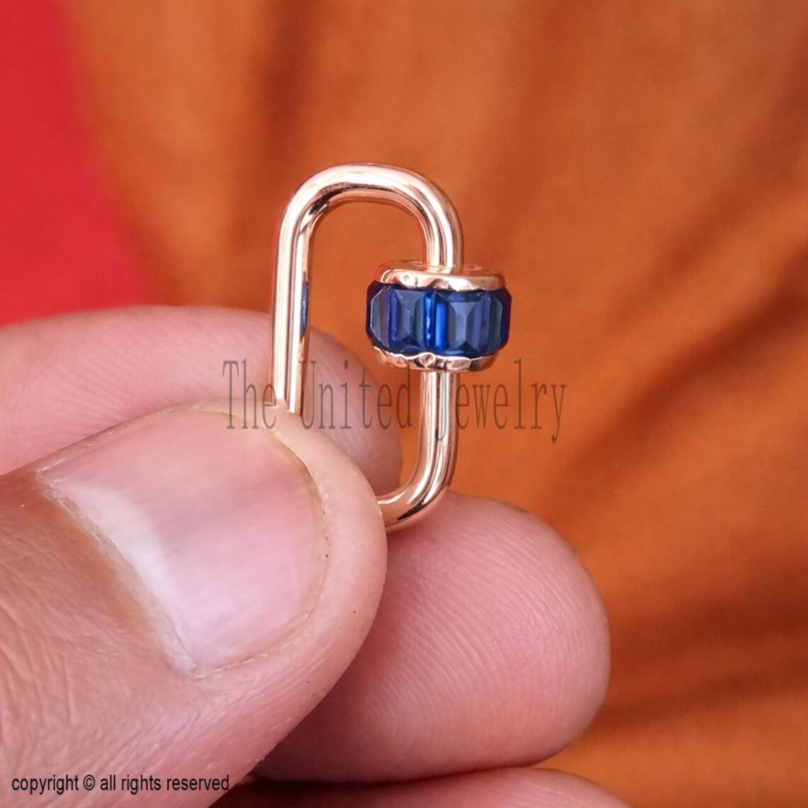Handmade Blue Sapphire Baguette Carabiner Clasp Lock Jewelry