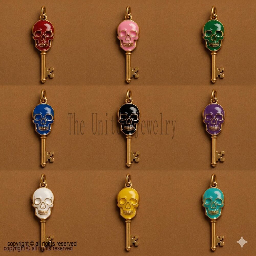 Black Skull Key Pendant – Gold Plated 925 Sterling Silver Enamel Gothic Charm